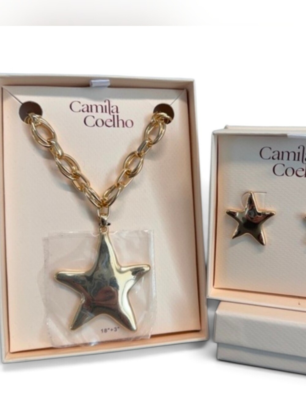 💛▪️Camila Coelho ▪️ Gold Tone Star Earrings And Star Pendant Necklace Bundle